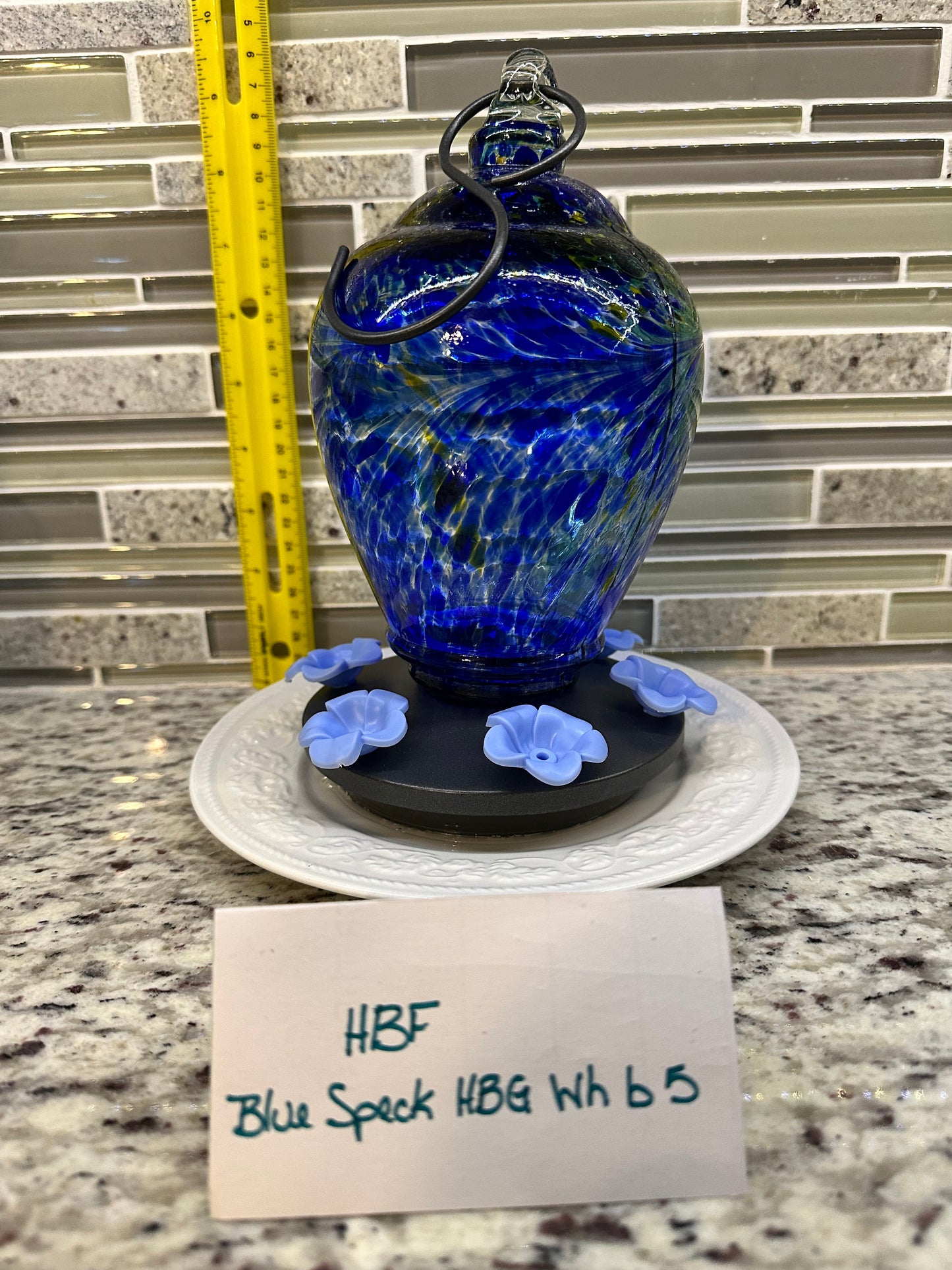 Hummingbird Feeder Blue Speck HBG White Bottom 5 & 6