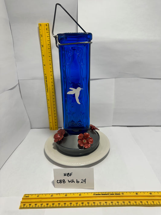 Hummingbird Feeder Cobalt Blue & White bottom 24