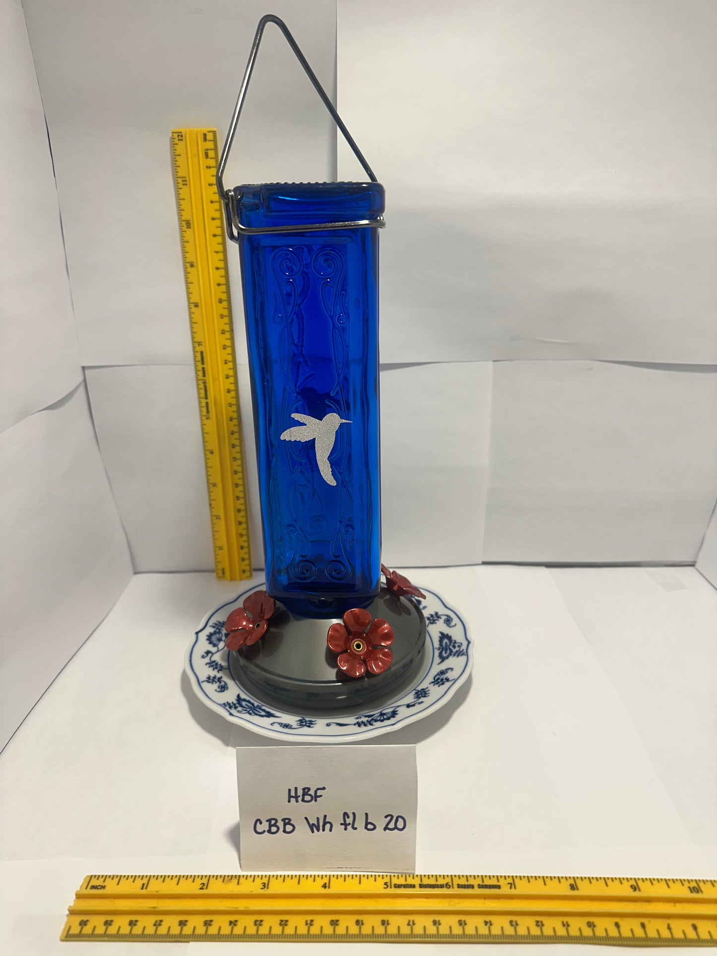 Hummingbird Feeder Cobalt Blue White flower 20