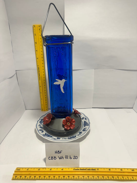 Hummingbird Feeder Cobalt Blue White flower 20