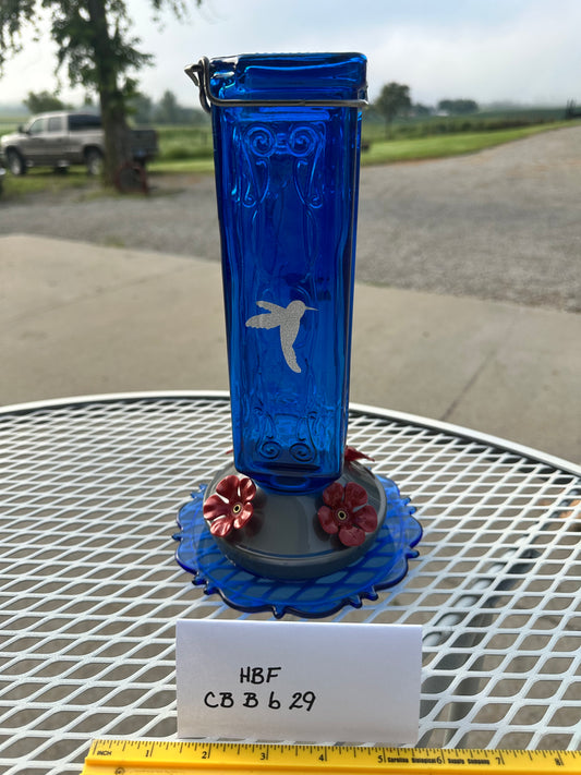 Hummingbird Feeder Cobalt Blue w/White and blue bottom 29 & 30