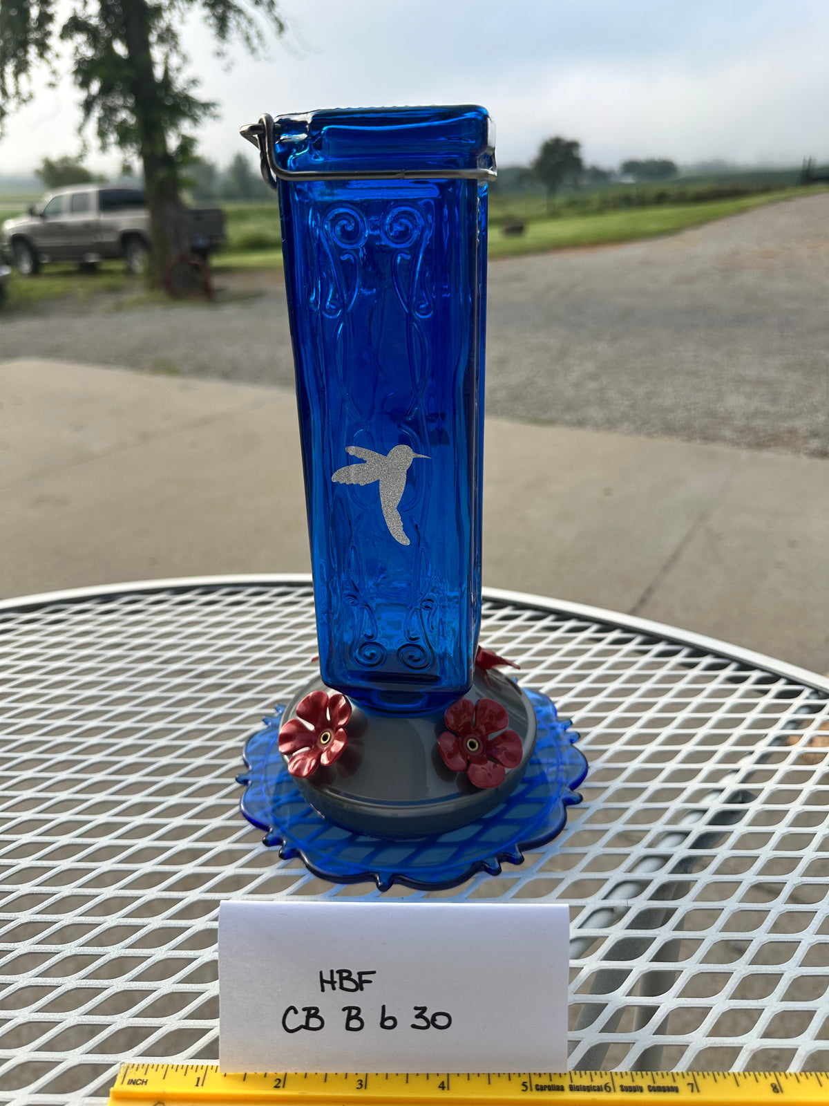 Hummingbird Feeder Cobalt Blue w/White and blue bottom 29 & 30