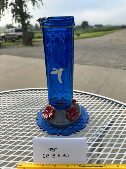 Hummingbird Feeder Cobalt Blue w/White and blue bottom 29 & 30