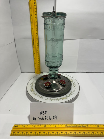 Hummingbird Feeder Green Top White flower Bottom 29 & 30