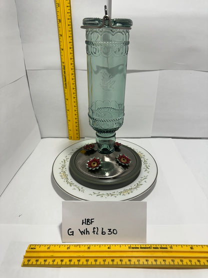 Hummingbird Feeder Green Top White flower Bottom 29 & 30