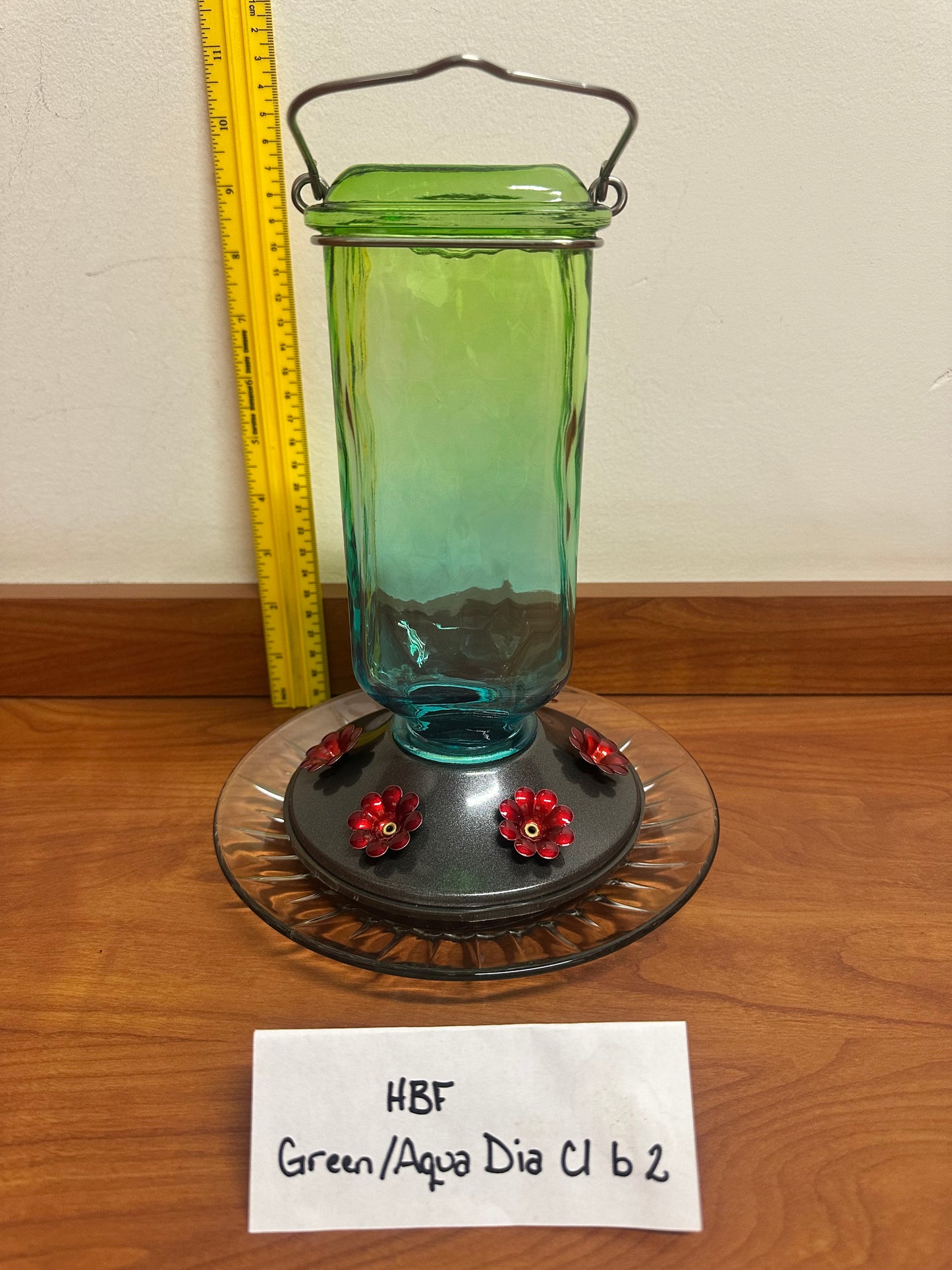 Hummingbird Feeder Green/Aqua Square Diamond Clear Bottom 2