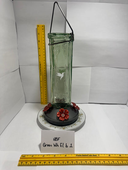 Hummingbird Feeder Green w/White flower bottom 1