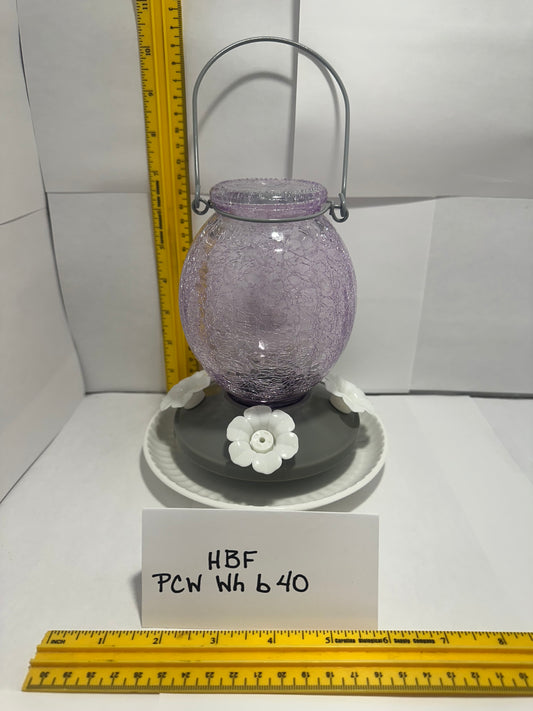 Hummingbird Feeder PurpleCrackle Top White Bottom 40