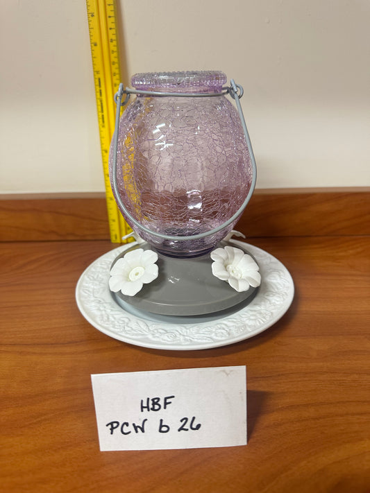 Hummingbird Feeder PurpleCrackle Top Clear Candlewick Bottom 26 & 27