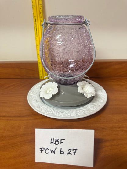 Hummingbird Feeder PurpleCrackle Top Clear Candlewick Bottom 26 & 27