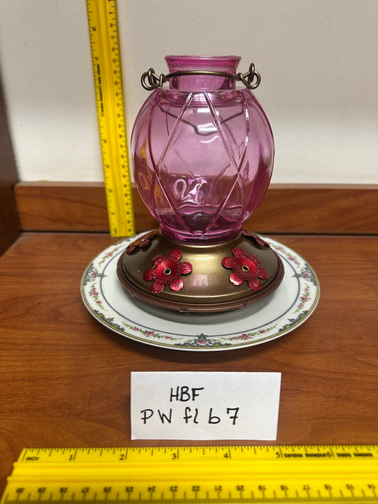 Hummingbird Feeder Round Purple Top w/white flower Bottom 7