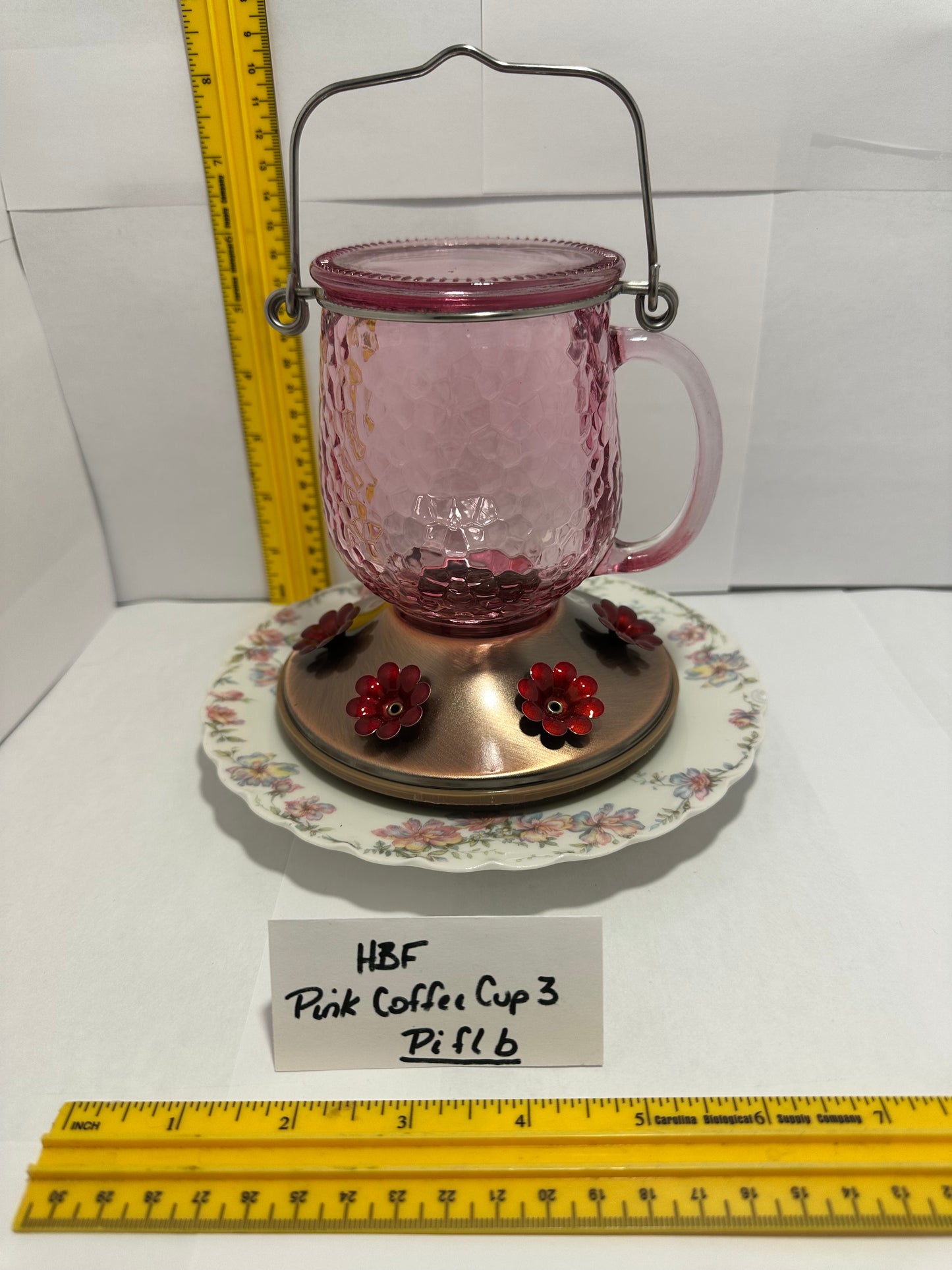 Hummingbird Feeder Pink Coffee Cup White flower bottom 3 & 4