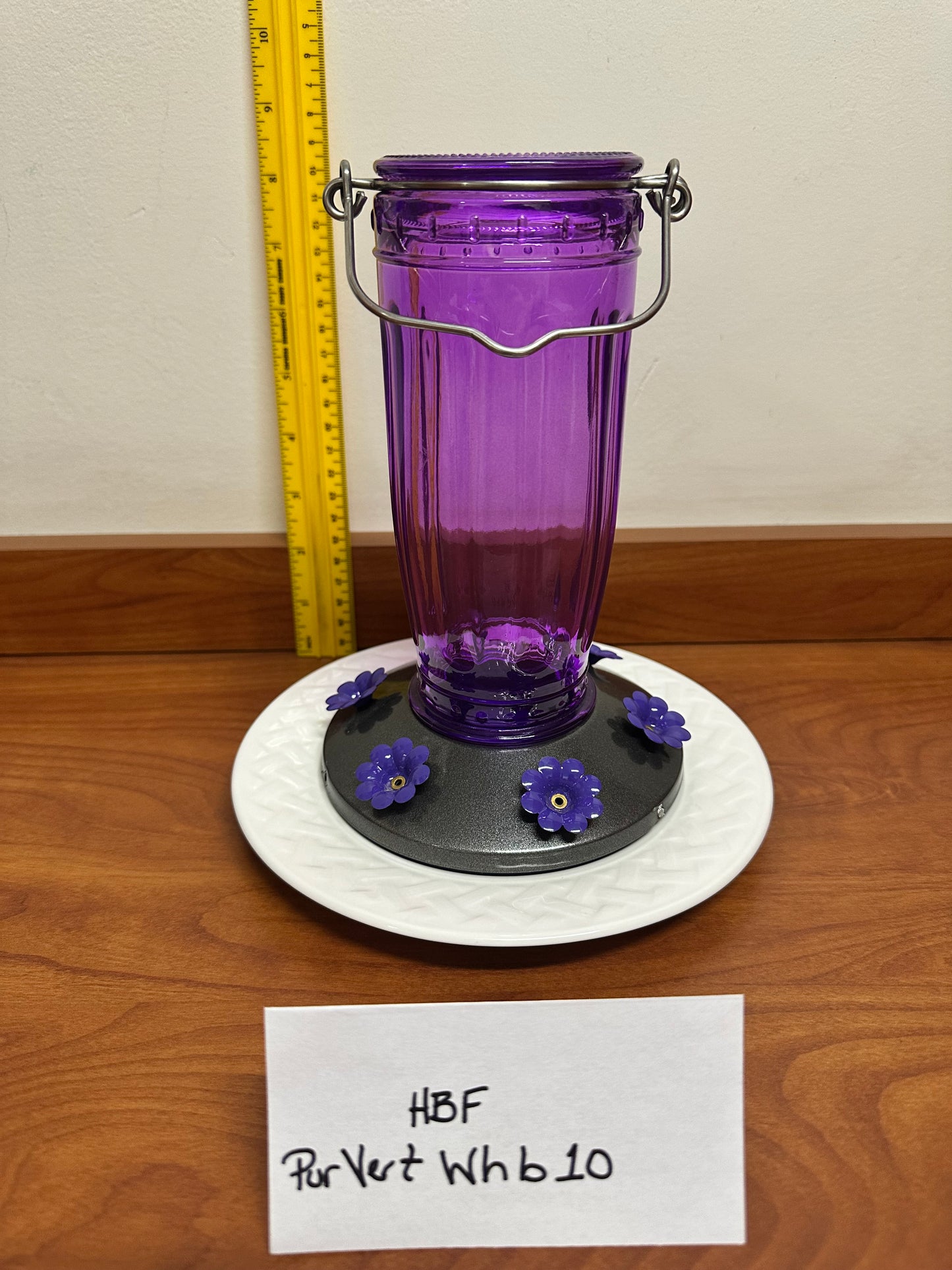 Hummingbird Feeder Purple Vertical w/white bottom 10