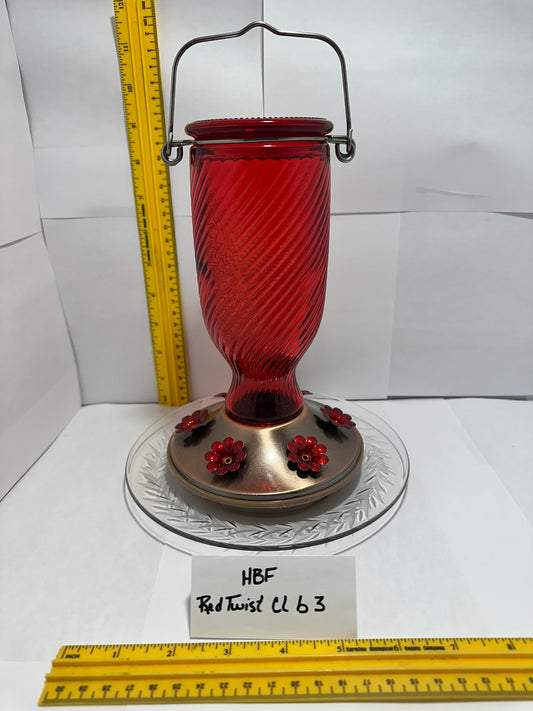 Hummingbird Feeder Red Twist Clear bottom 3 & 4