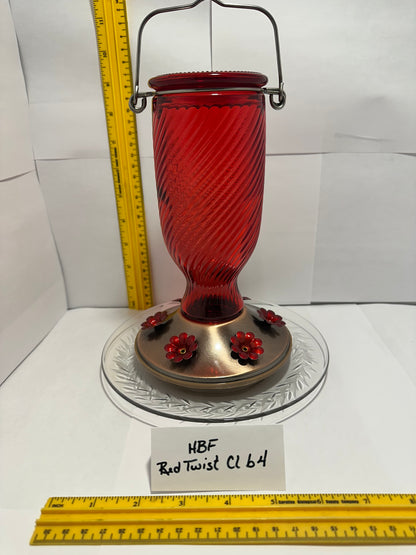 Hummingbird Feeder Red Twist Clear bottom 3 & 4