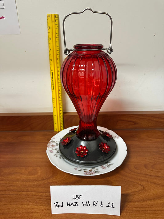 Hummingbird Feeder Red HotAirBalloon w/white flower bottom 11