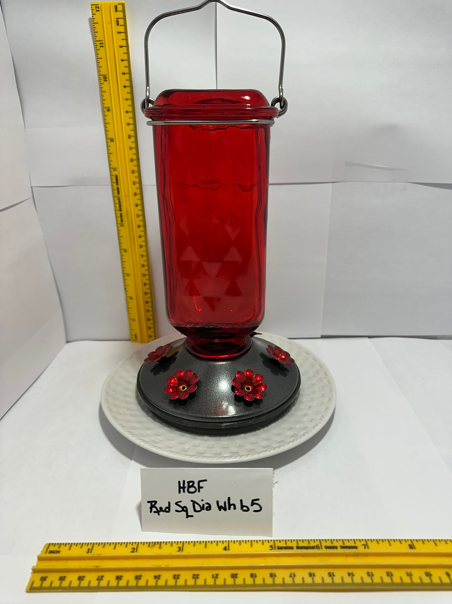 Hummingbird Feeder Red Square Diamond White bottom 5 & 6