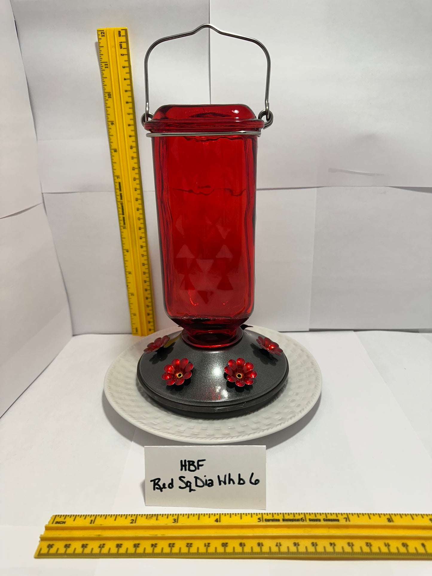 Hummingbird Feeder Red Square Diamond White bottom 5 & 6