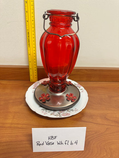 Hummingbird Feeder Red Vase w/white flower base 3
