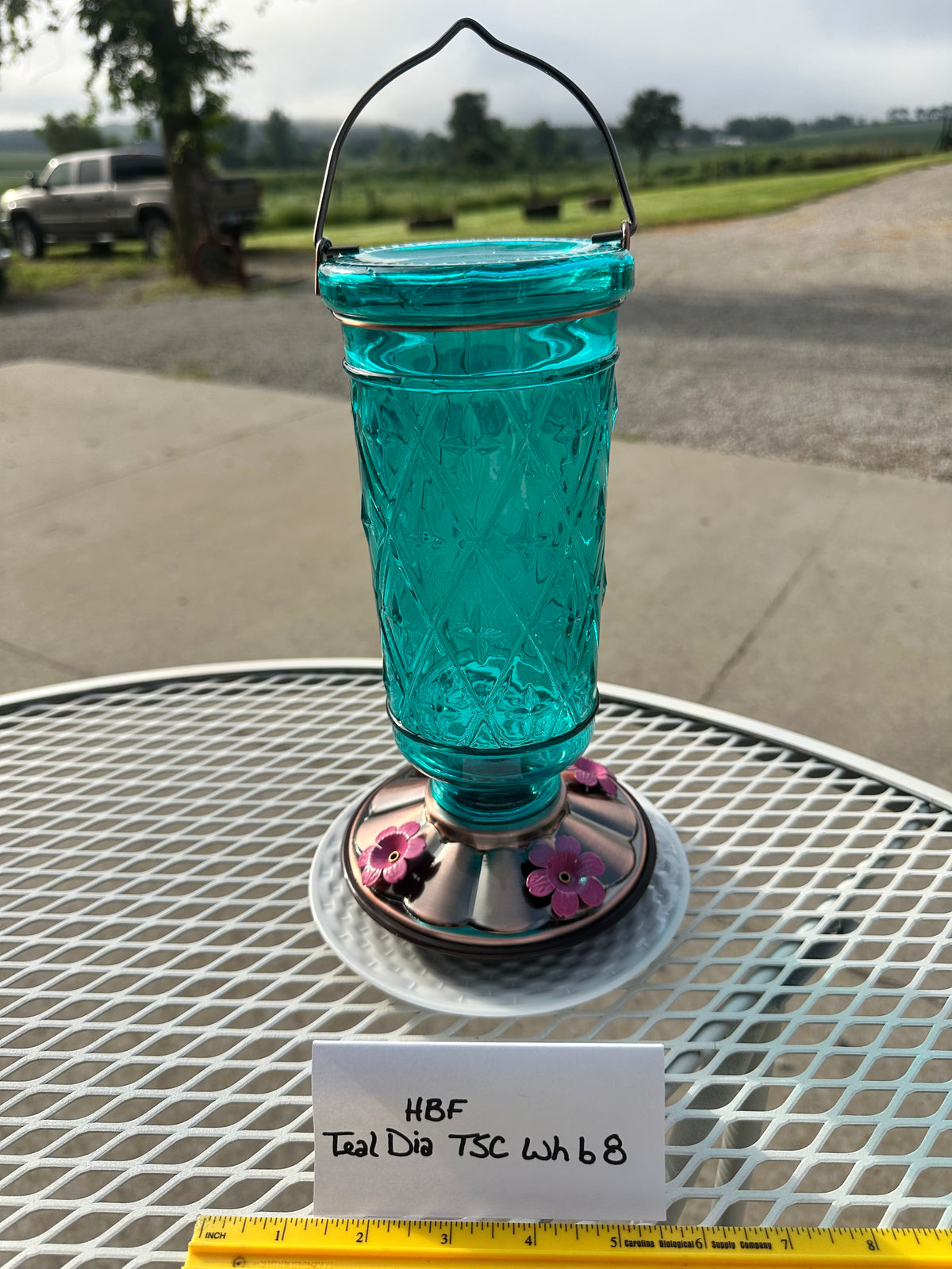 Hummingbird Feeder Teal Diamond White bottom 7 & 8