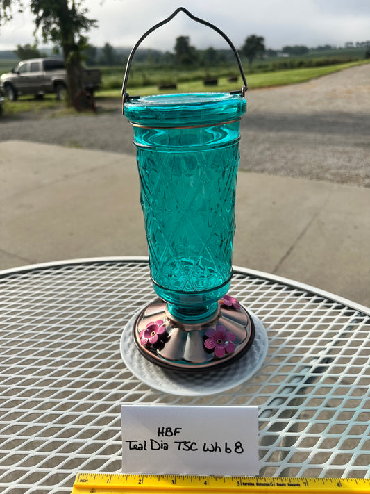 Hummingbird Feeder Teal Diamond White bottom 7 & 8