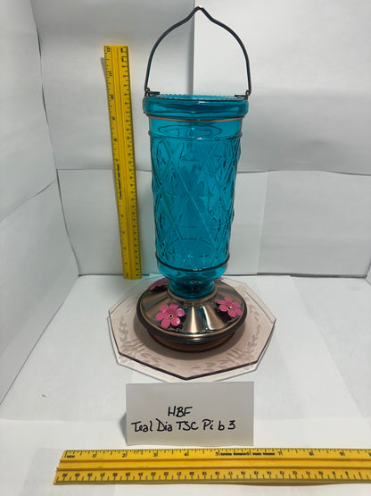 Hummingbird Feeder Teal Diamond White bottom 3 & 4