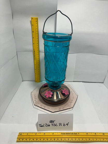 Hummingbird Feeder Teal Diamond White bottom 3 & 4