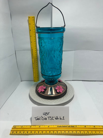 Hummingbird Feeder Teal Diamond White bottom 1 & 2