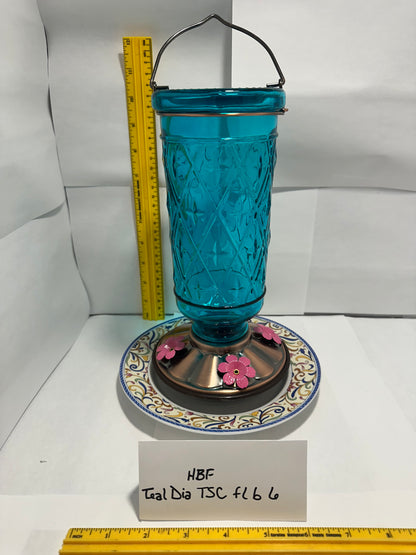 Hummingbird Feeder Teal Diamond flower bottom 5 & 6
